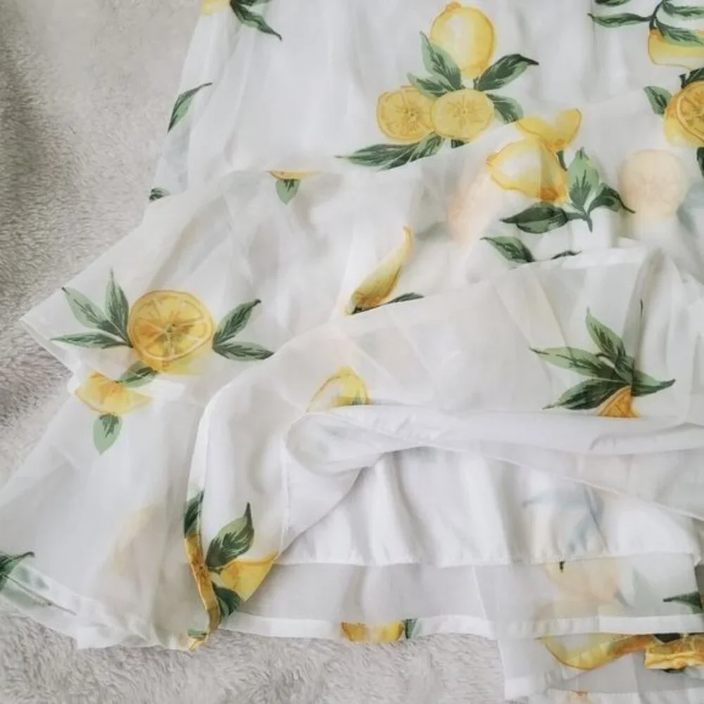 Japna Womens mini dress size medium lemons printed wrap adjustable straps nwt - Picture 11 of 13